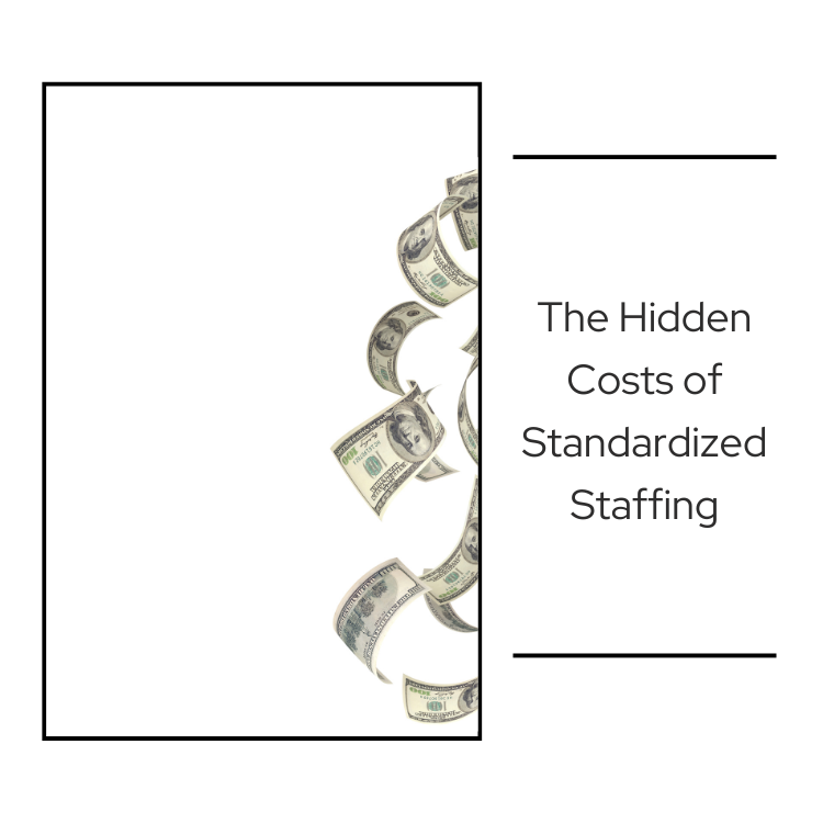 Image showing cascading dollar bills next to the blog title 'The Hidden Costs of Standardized Staffing'. Symbolizes financial losses and inefficiencies tied to one-size-fits-all staffing models in manufacturing and distribution.