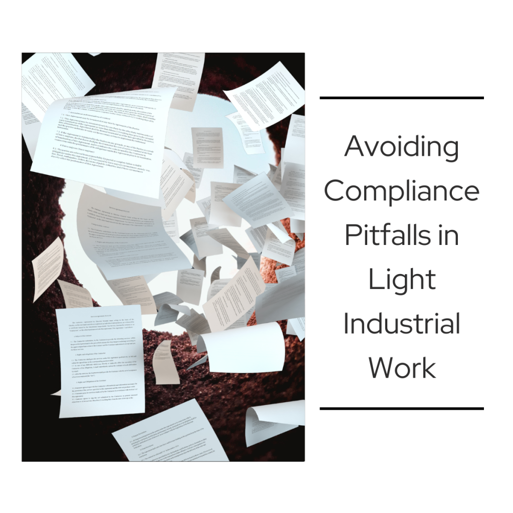 image showing scattered documents and papers, representing compliance recordkeeping challenges in light industrial work.