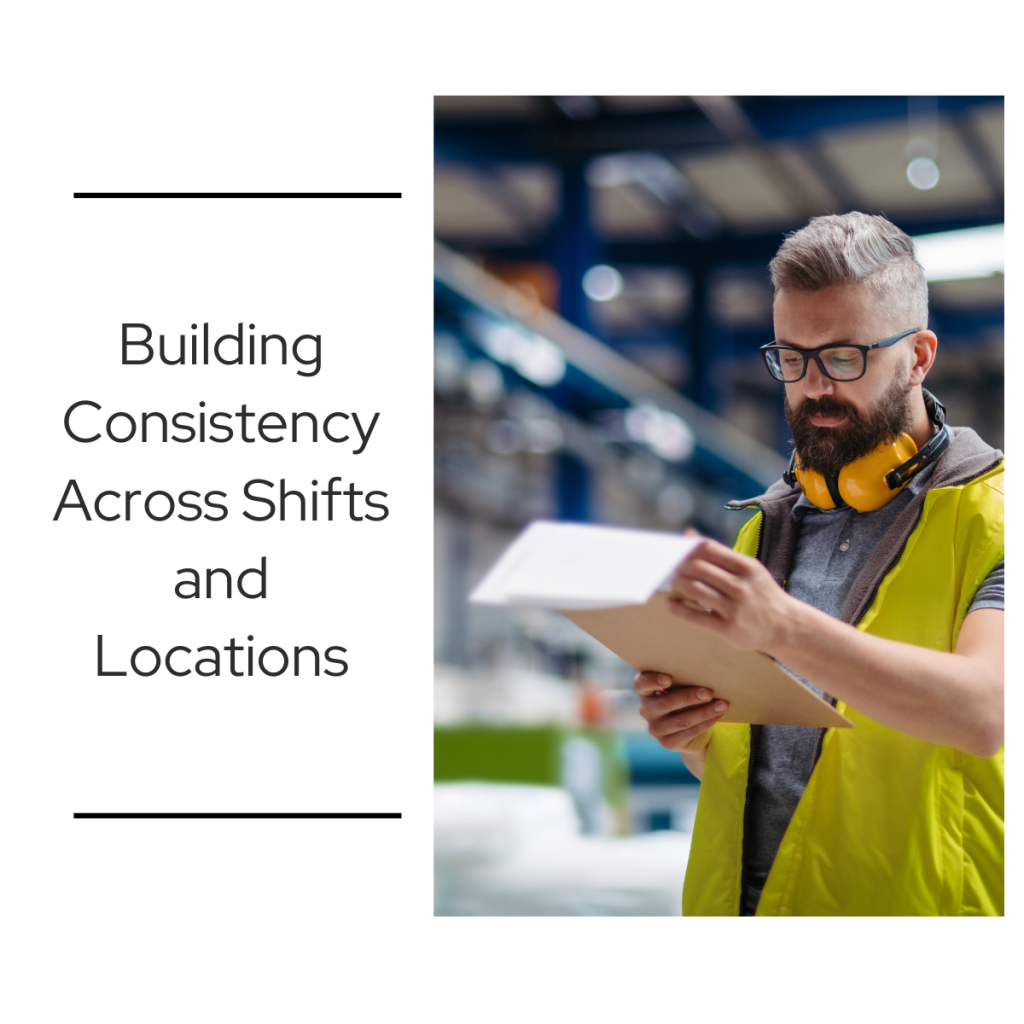2:41 PMClaude responded: A warehouse supervisor in a yellow safety vest and ear protection reviews a clipboard on an active production floor, representing the importance of consistent …A warehouse supervisor in a yellow safety vest and ear protection reviews a clipboard on an active production floor, representing the importance of consistent workforce standards across shifts and locations.